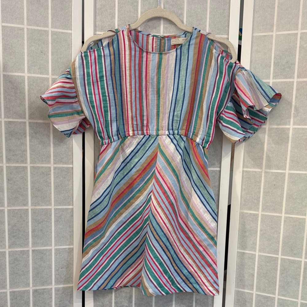 Zara Girls Multicolor Striped Cold Shoulder Dress Size 11/12